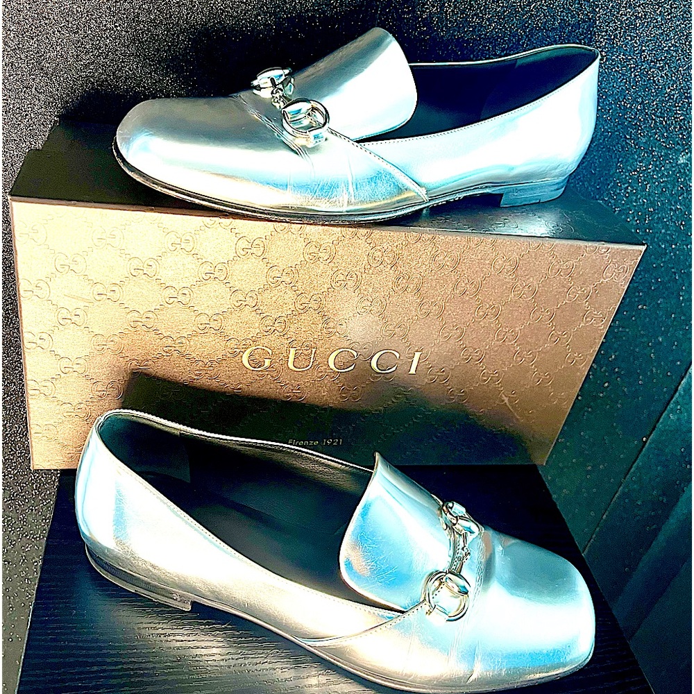 Gucci Metalic Silver Horsebit Argento Loafer
